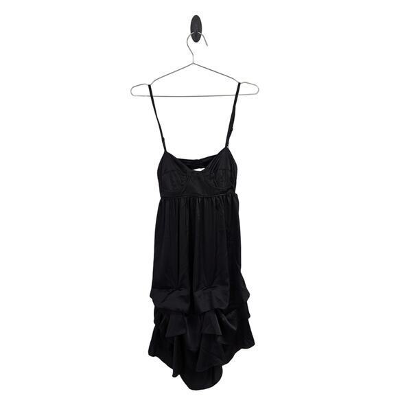 Vintage Charlotte Russe Slip Dress Y2K Bustier‎ Gathered Ruffles Satin Black S - Picture 1 of 6